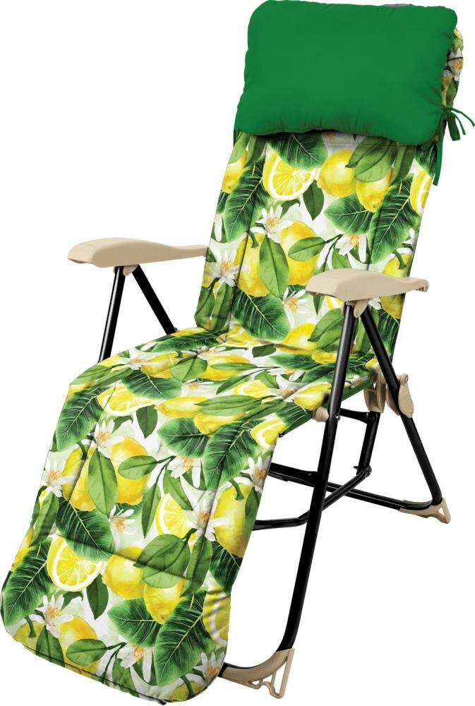 Кресло-шезлонг с подножкой и матрасом складное (с лимонами) Nika HHK5/L