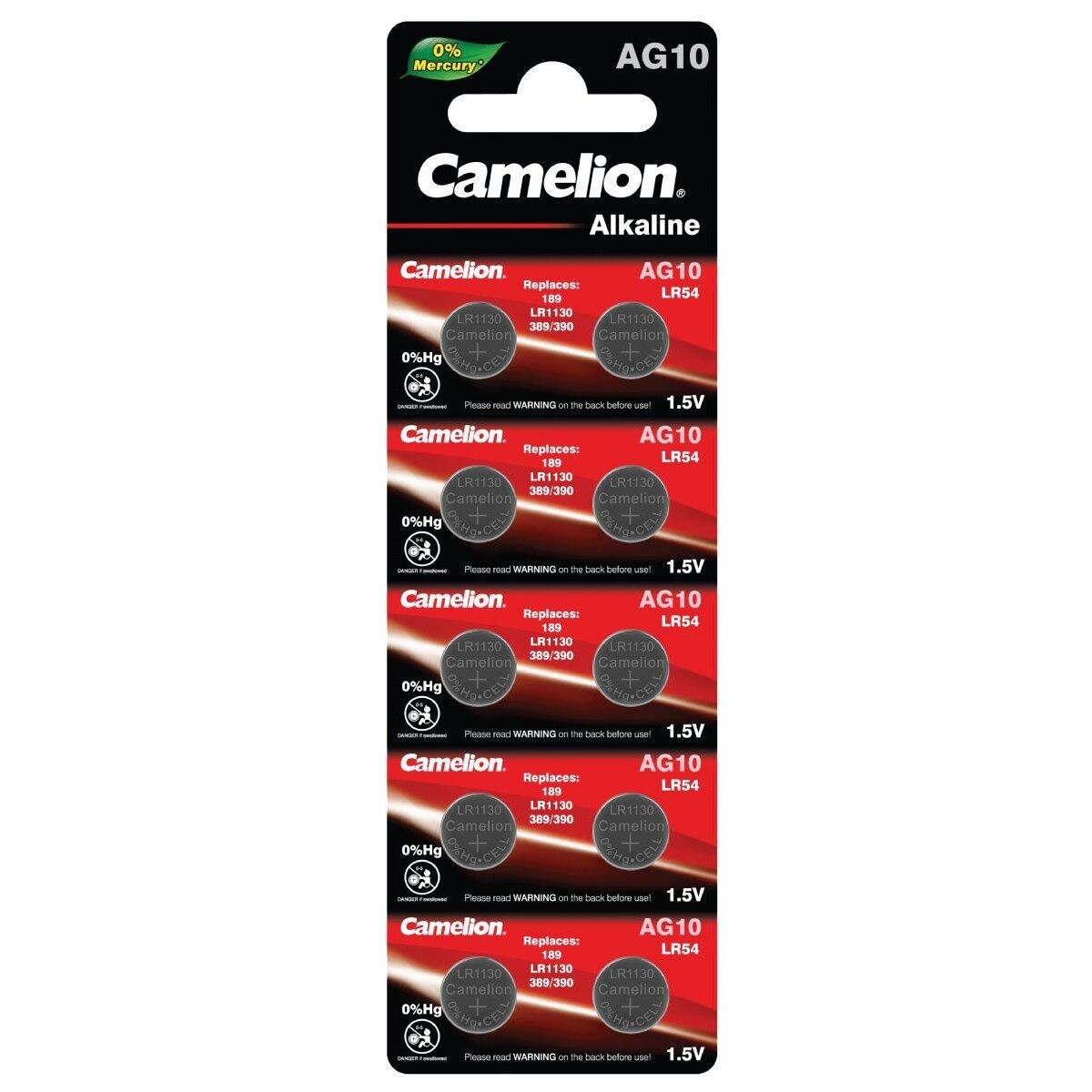 Дисковый элемент питания Camelion AG10/LR1130 Plus Alkaline 1.5V BL10 , 10шт.