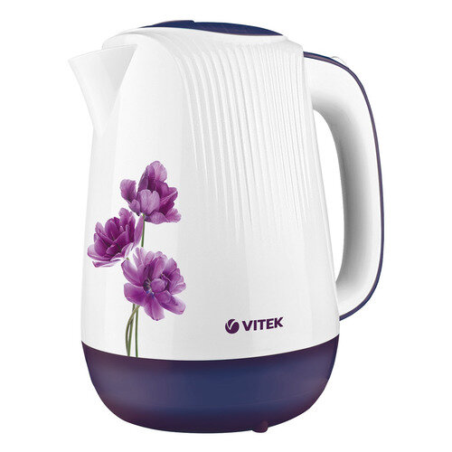 Чайник электрический Vitek VT-7061, 2200Вт, белый с узором и фиолетовый