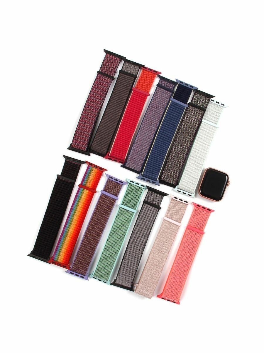 фото Монобраслет для apple watch /Ремешок для смарт часов Эпл вотч 42 44 мм/Стильный браслет на умные часы мужские, женские, нейлоновый