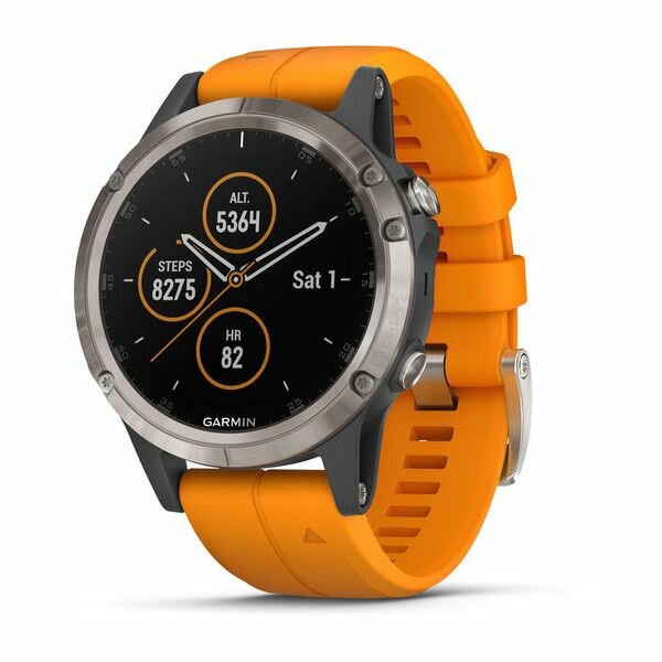 Часы GARMIN Fenix 5 Plus Sapphire (Titanium/Orange Band) (Часы GARMIN fenix 5 Plus,Sapph,Ti w/Solar Flare Orange Band,GPS (010-01988-16))