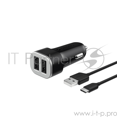 Зарядное устройство Deppa АЗУ 2 USB 2.4А + кабель USB Type-C, черный, Deppa 11284