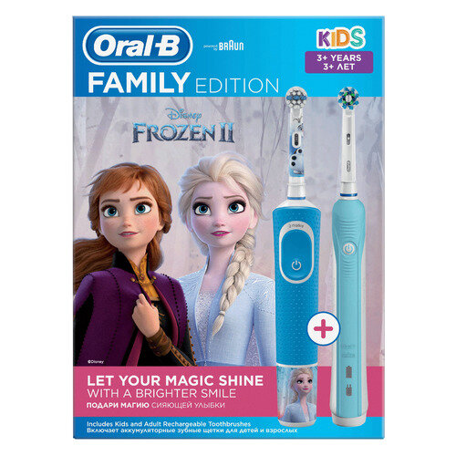 Набор электрических зубных щеток Oral-B Family Edition Pro 1 700+Kids Frozen цвет:бирюзовый и синий