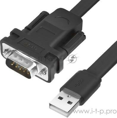 Greenconnect Конвертер-переходник 1.0m плоский, черный, 28/26 Awg, USB 2.0 AM / DB9 RS-232 Prof GCR-