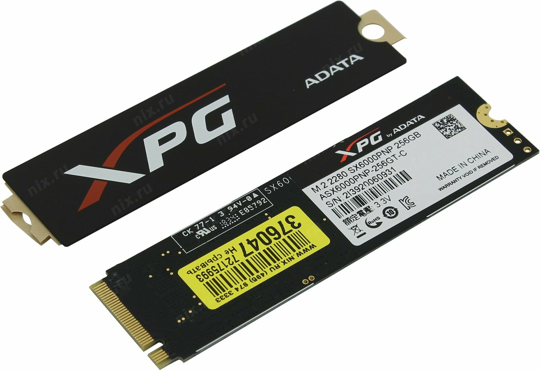 Накопитель SSD Adata ASX6000PNP-256GT-C XPG SX6000 /PCI-E 3.0 x4/256GB /Скорость чтения 2100МБайт/с Скорость записи 1200МБайт/с