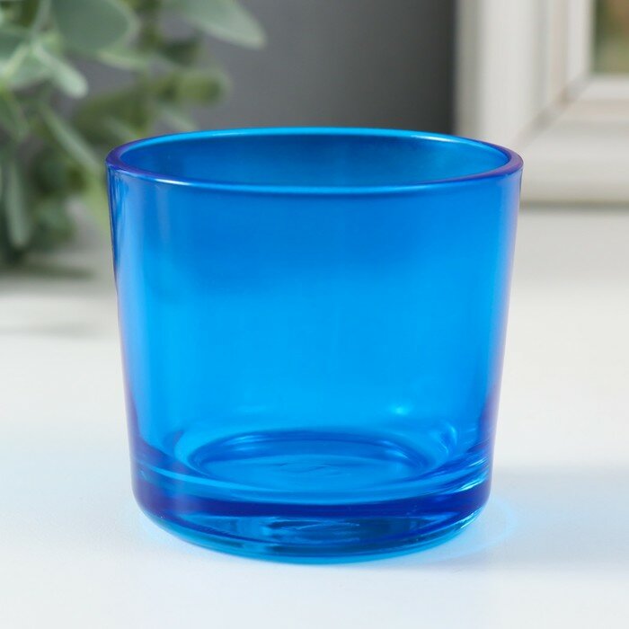Подсвечник стекло Дэй 5,5х6 см 100 мл, прозрачная синий - фотография № 1