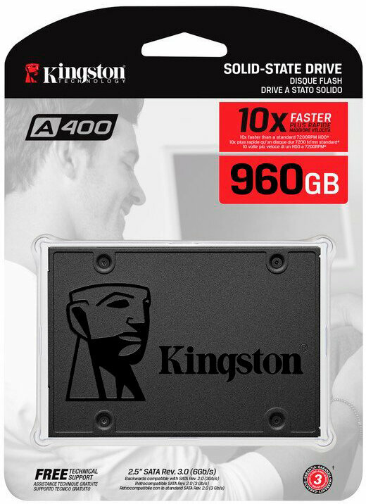 Накопитель SSD Kingston SA400S37/960G A400 /SATA III/960GB /Скорость чтения 500МБайт/с Скорость записи 450МБайт/с