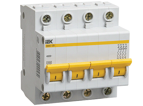 Модульный автоматический выключатель ВА47-29 4 полюса, 40А, х-ка C | код. MVA20-4-040-C | IEK ( 1шт. )
