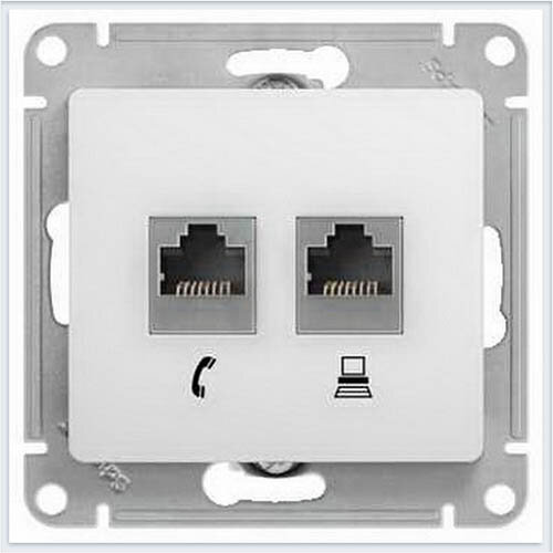 Schneider Electric Розетка 2-я RJ11+RJ45, кат.5E Glossa Белый GSL000185