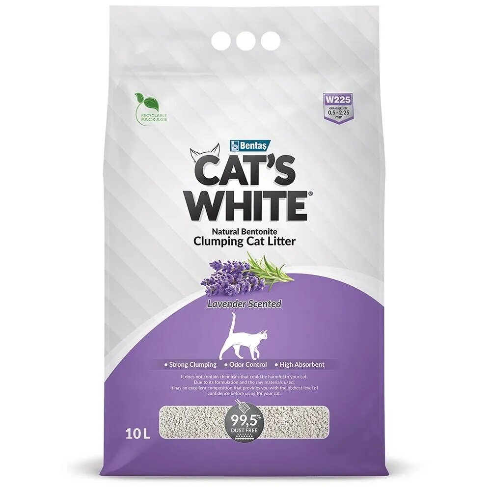 Комкующийся наполнитель для туалета кошек Cat's White Lavender с нежным ароматом лаванды 10 л./8,55 кг.