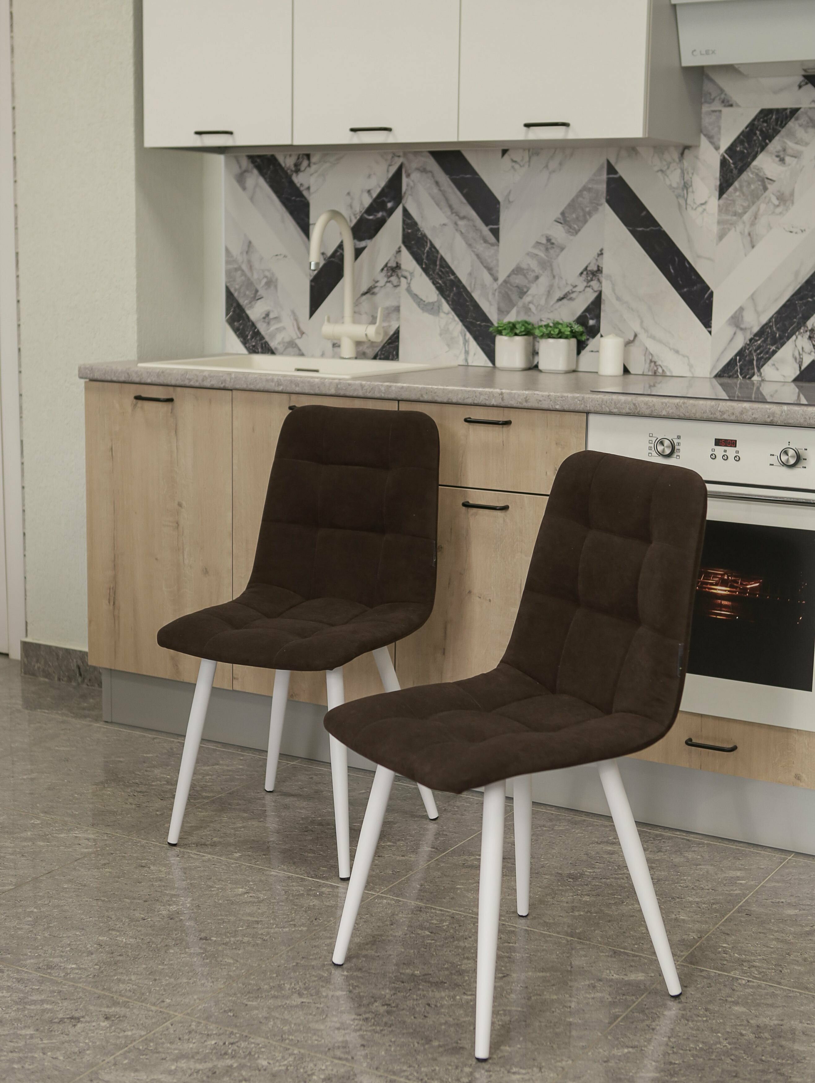 Тедди мягкий стул/Комплект стульев для кухни / Стул для гостиной/ Стул из велюра цвет Шоколад с белыми ножками/2 шт - фотография № 3