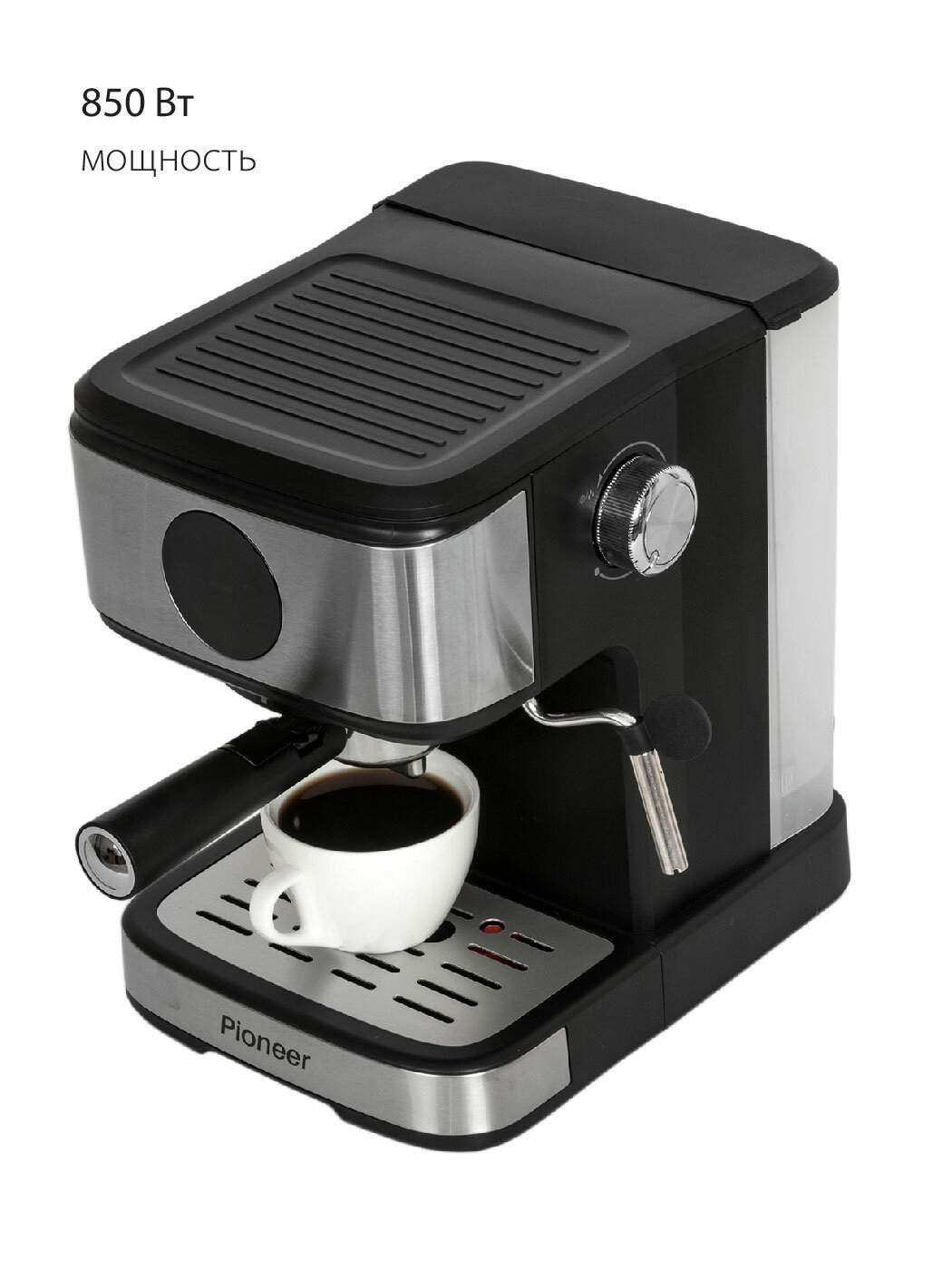 Кофеварка рожковая Pioneer с капучинатором и фильтром, сенсорное управление, возможность использования капсул, резервуа 1,5 л, 20 бар, 850 Вт - фотография № 4
