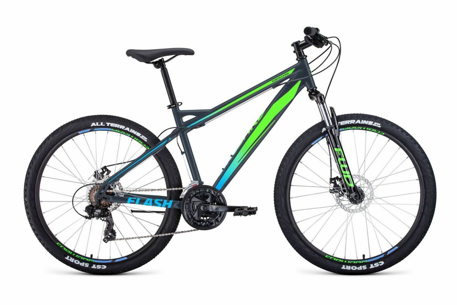 Велосипед FORWARD FLASH 26 2.2 S Disc (2021) (Велосипед FORWARD FLASH 26 2.2 S disc (26" 21 ск. . 17") , серый матовый/ярко-зеленый, RBKW1M16GS39)