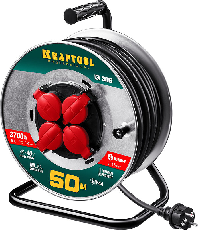 Удлинитель на катушке KRAFTOOL К-315 50м 3700Вт 4 гнезда 55085-50_z01