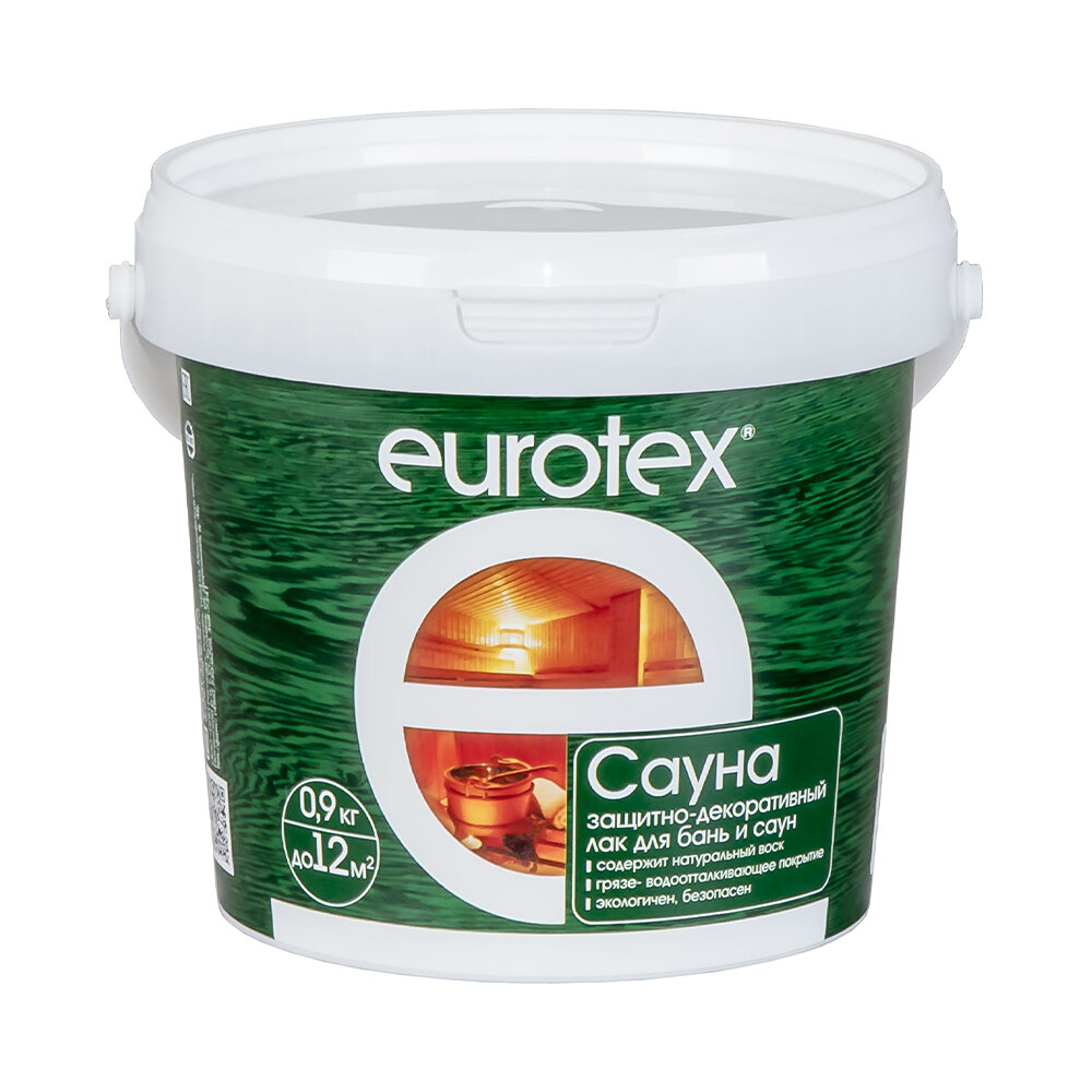 Лак для бань и саун Eurotex Сауна, шелковисто-матовый, 0,9 кг