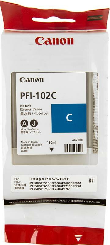 Картридж струйный Canon PFI-102C 0896B001 голубой (130мл) для Canon iPF510/605/610/650/655/750/760/7