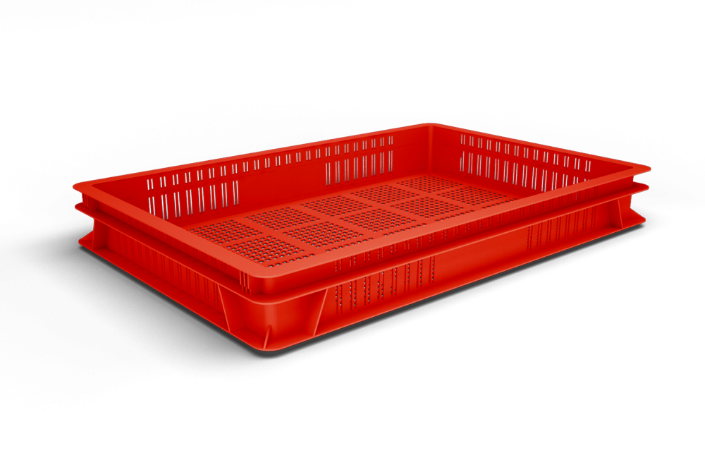 Ящик для полуфабрикатов без крышки ПЭНД 600х400х75мм с отверстиями цвет в ассортименте