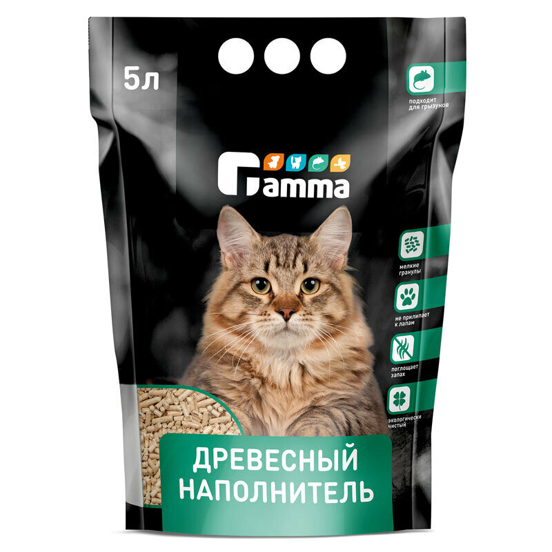 Наполнитель для кошачьих туалетов Gamma 5л, древесный впитывающий, мелкие гранулы - фотография № 2