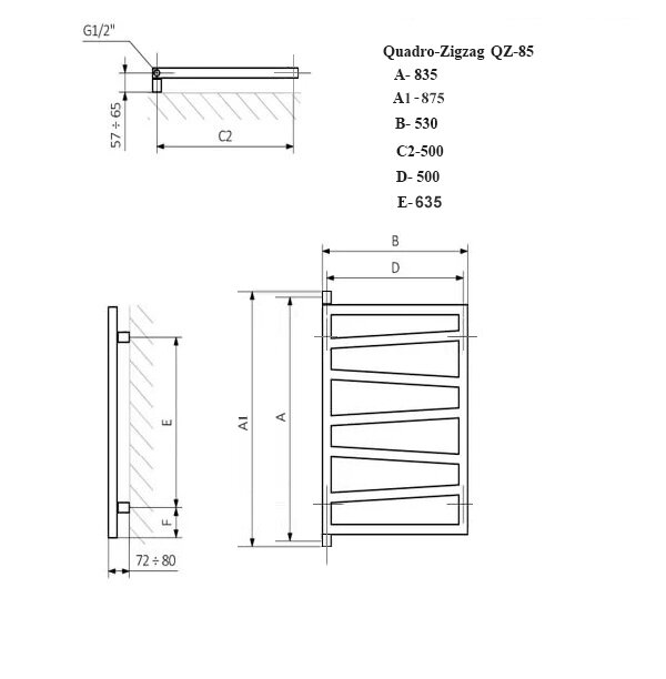 Quadro Zigzag VIP 60x40 (см) полотенцесушитель водяной QZ3-64 Белый - фотография № 5