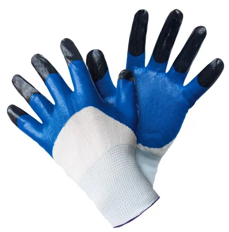 Благодатный мир Перчатки нейлоновые синие с добавлением резины черные ноготки