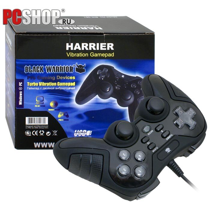 Геймпад Black Warrior BW-381 Harrier, 12 кнопок, 2 мини-стика, виброотдача, резиновые накладки, usb