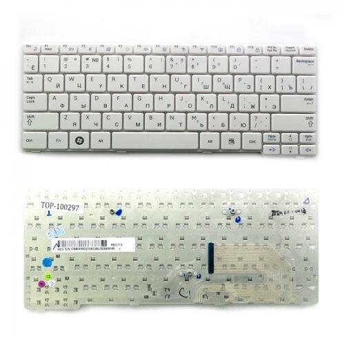 Клавиатура для ноутбука Samsung N150 Plus N145 N150 N148 N140 N102 Плоский Enter. Белая без рамки Русифицированная