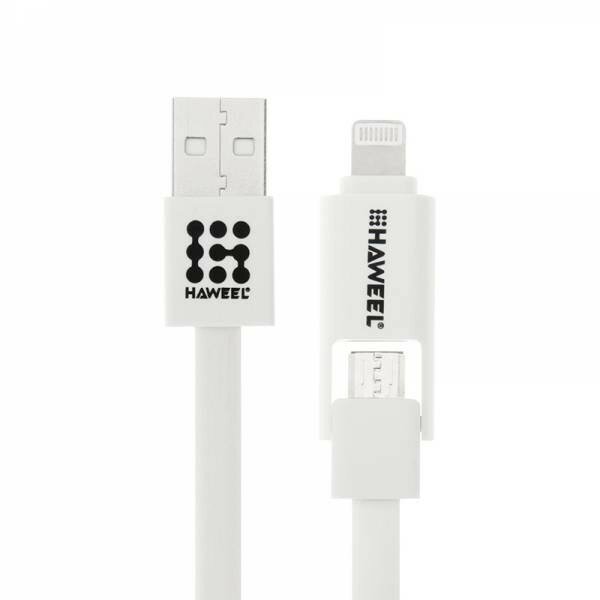USB кабель Haweel 2 в 1 универсальный 8 Pin & Micro USB 1 метр (белый)