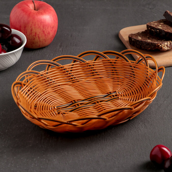 Корзинка для фруктов и хлеба Доляна «Венок», 24×16×6 см, цвет золотистый - фотография № 1