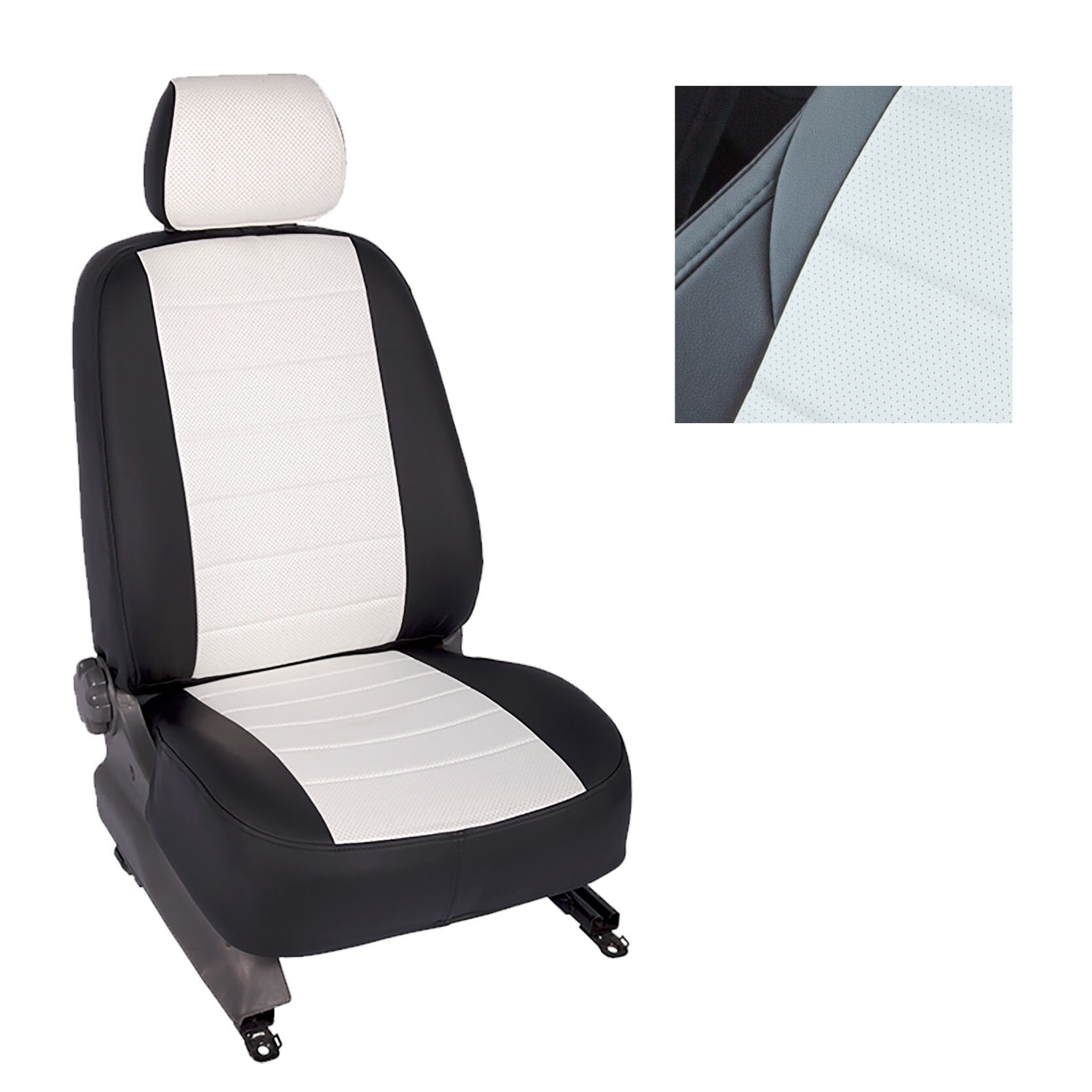 фото Чехлы из экокожи Seintex для Hyundai Creta II 2021-н.в. (бело-черные, 96672)