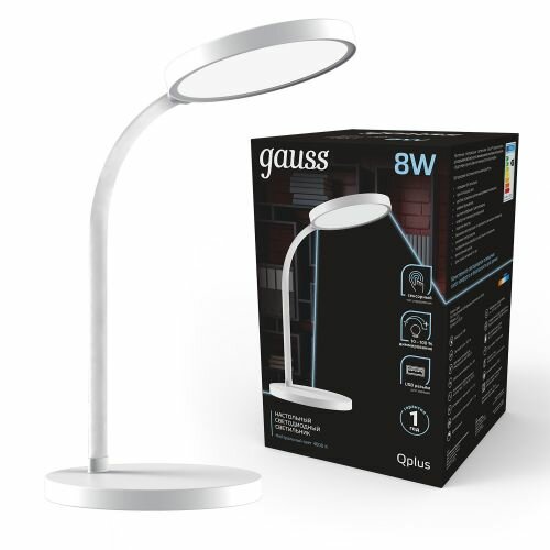 Настольная лампа Gauss Qplus GTL503 8W 500lm 4000K 170-265V белый диммируемый USB LED 1/12