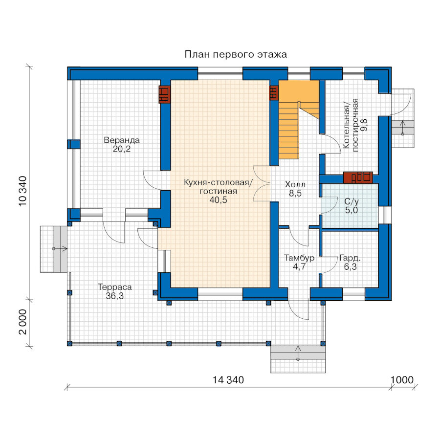62-69AK2L-Catalog-Plans - Проект двухэтажного кирпичного дома с террасой - фотография № 2