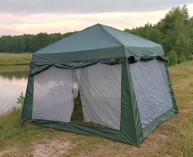 Палатка-шатер-беседка, размер 320x320x235 для отдыха из металлического стального каркаса + усиленная москитная сетка 2902 - фотография № 1