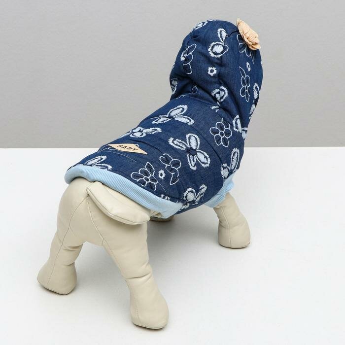 Куртка для собак с цветами, L (ДС 30 см, ОШ 29 см, ОГ 44 см), тёмно-синяя - фотография № 4