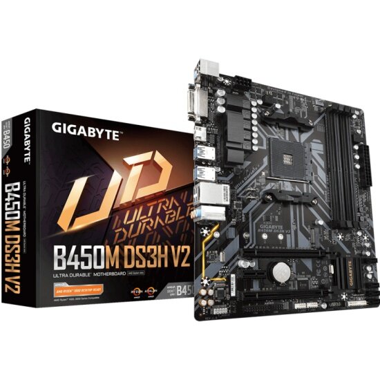 Материнская плата GIGABYTE B450M DS3H V2 (AM4, mATX)