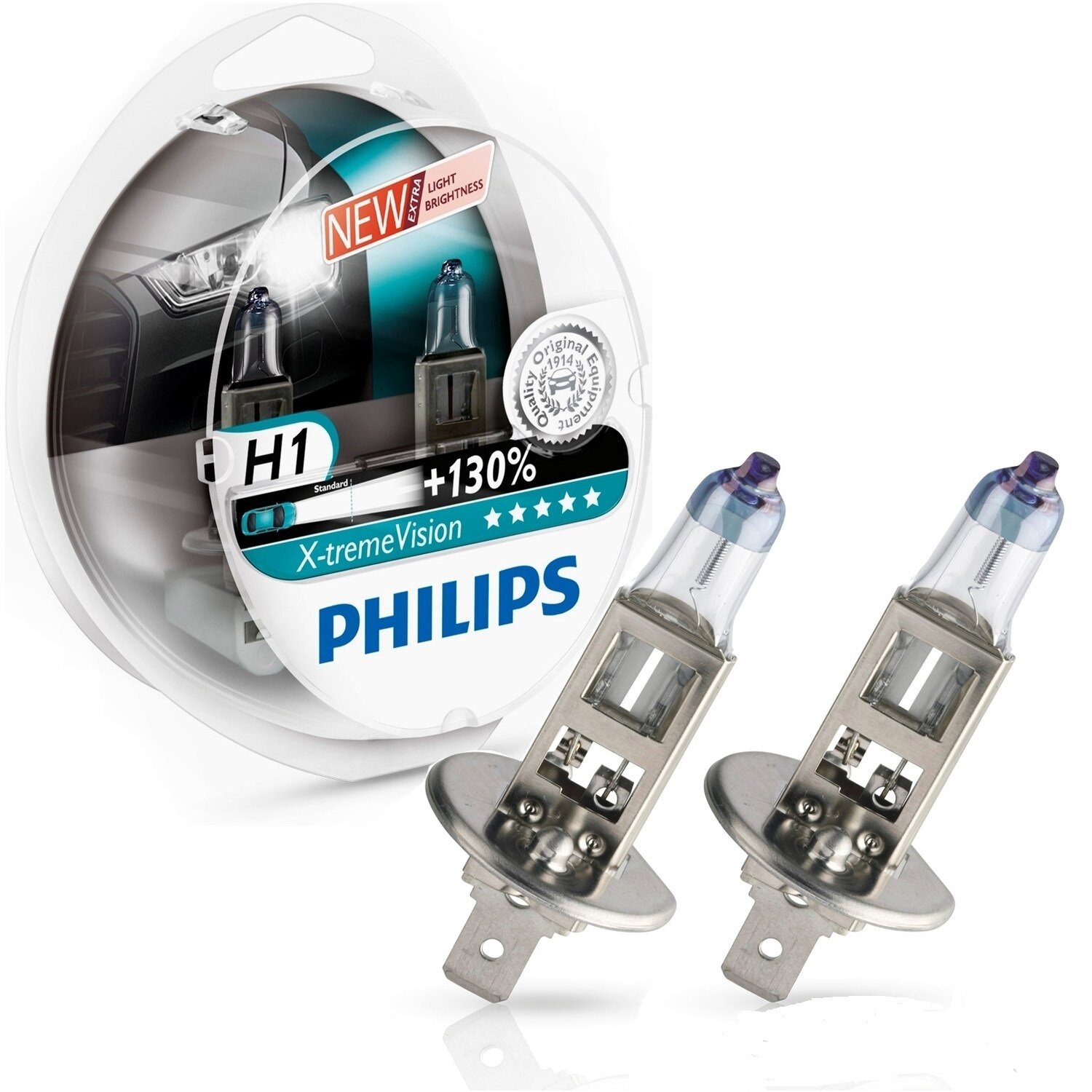 Лампа автомобильная галогенная Philips X-treme Vision +130 12258XV+S2 H1 12V 55W P14,5s 3500K 2 шт.