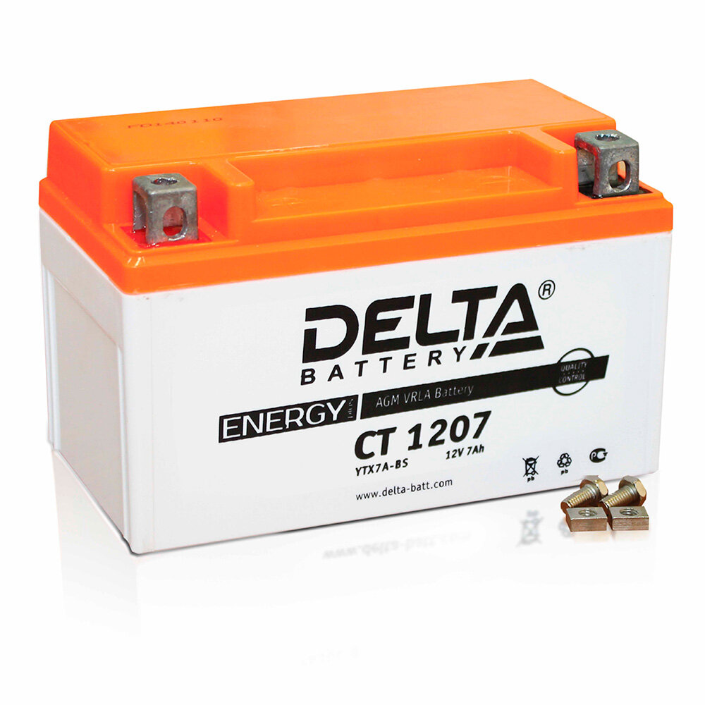 Аккумулятор DELTA CT1207 (YTX7A-BS) для скутера, мотоцикла, квадроцикла DELTA-CT1207