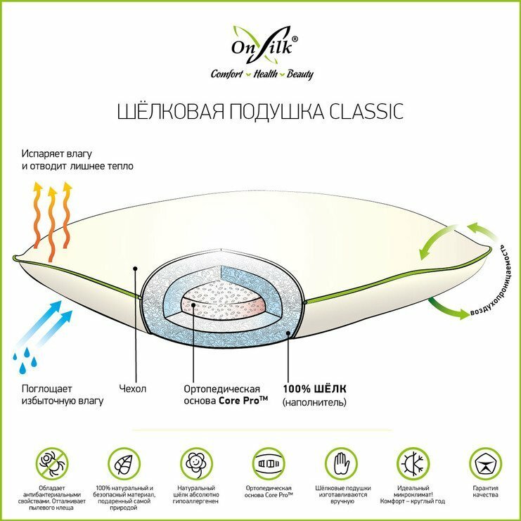 Шелковая подушка "Classic" XL -высокая /упругая 50х70 - фотография № 8