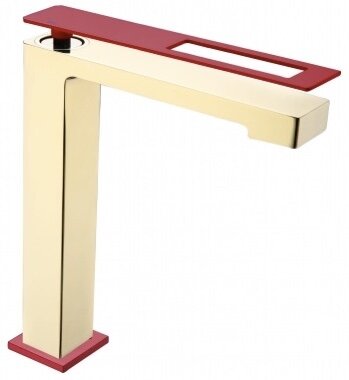 Смеситель для раковины Boheme Q 142-GR высокий, золото/красный