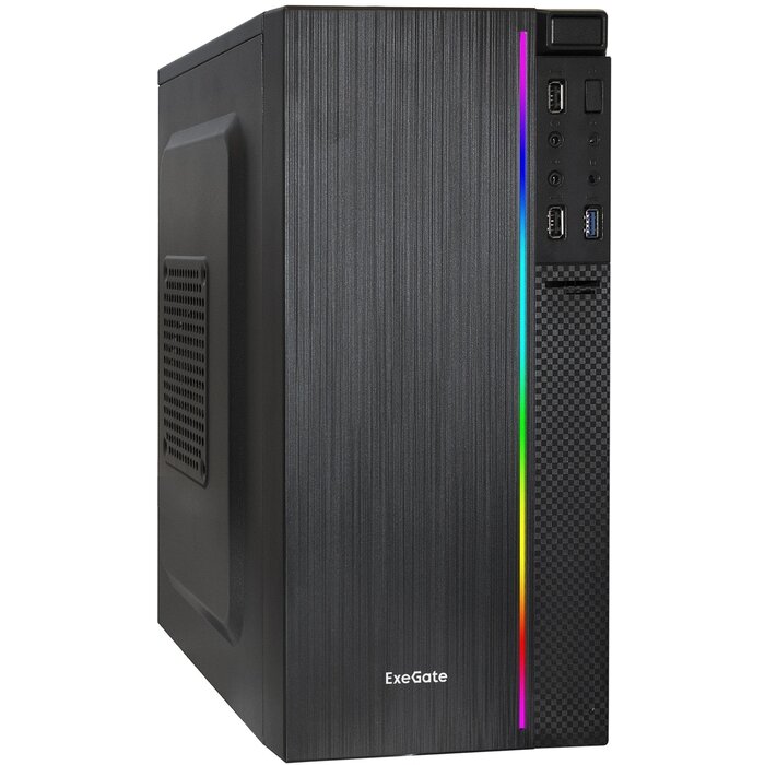 Корпус Minitower ExeGate mEVO-9302-RGB-500W-12 (mATX БП 500NPX с вент. 12 см 2хUSB+1хUSB3.0 HD аудио черный с RGB подсветкой)