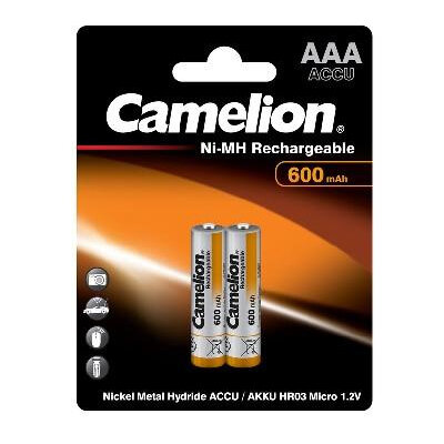 Аккумулятор Camelion, AAA, Ni-Mh, HR03-2BL (NH-AAA600BP2), 1.2В, 600 мАч, блистер, 2 шт. Camelion 37