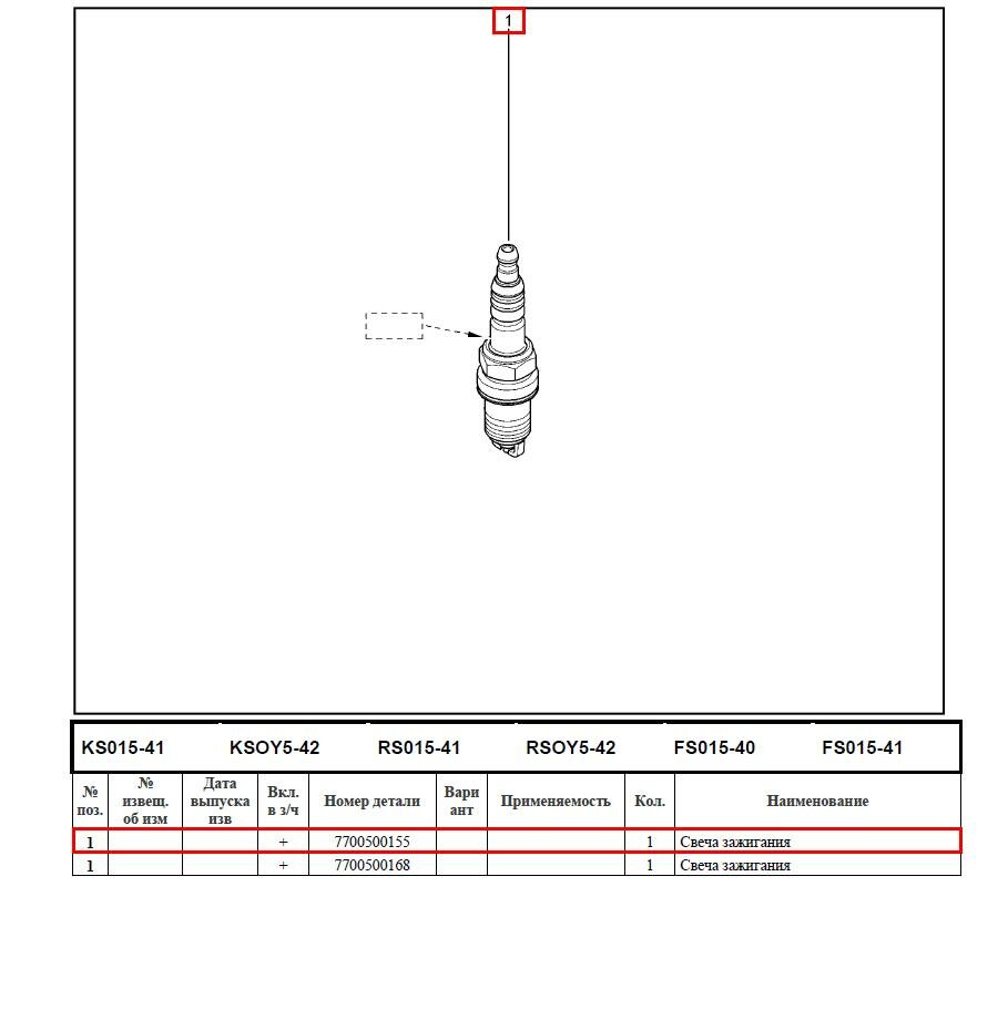 Свеча зажигания 16кл LADA Largus/Лада Ларгус/Logan 2014- 1 электрод к-т Renault, 7700500155 ( 7700500155 )