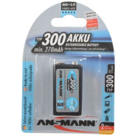 Аккумулятор ANSMANN 9V 300 mAh R2U (уп 1 шт)