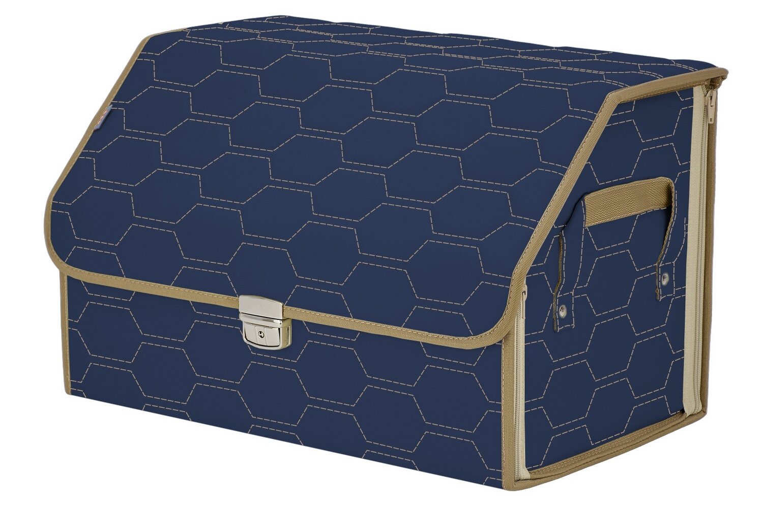 Органайзер-саквояж в багажник "Союз Премиум" (размер L). Цвет: синий с бежевой прострочкой Соты.