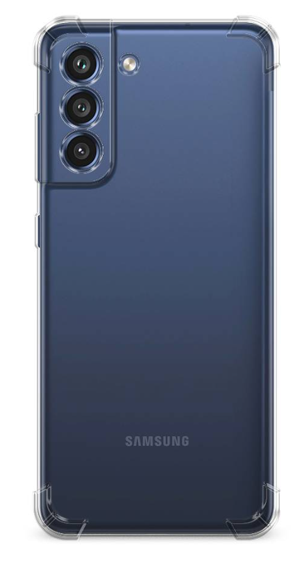 Чехол силиконовый для Samsung Galaxy S21FE, усиленные края, с защитой камеры, прозрачный