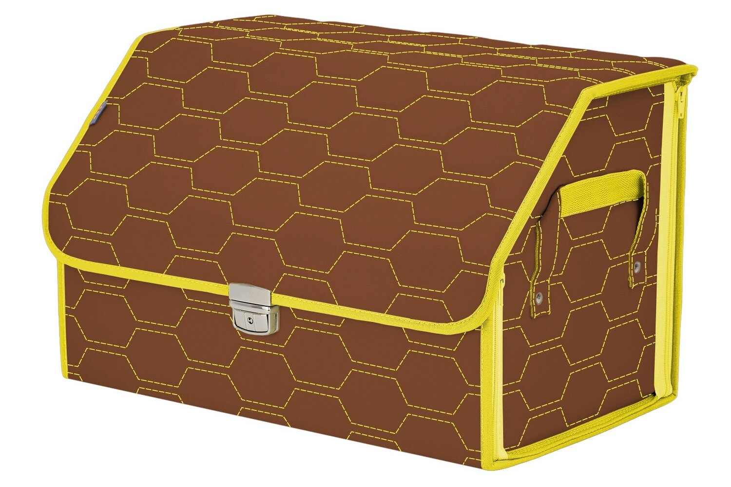 Органайзер-саквояж в багажник "Союз Премиум" (размер L). Цвет: светло-коричневый с желтой прострочкой Соты.