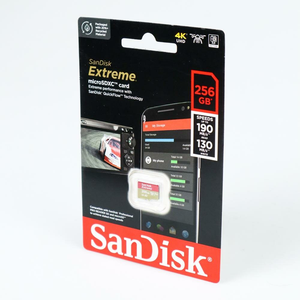 Карта памяти microSDXC SanDisk 256Gb Extreme 190/130Mb/s A2 V30 U3 SDSQXAV-256G-GN6MN, 1шт.