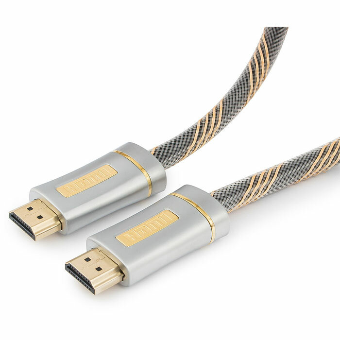 Кабель HDMI-HDMI v2.0 3.0м Cablexpert Platinum (CC-P-HDMI02-3M) серебристый металлический корпус, нейлоновая оплетка, блистер