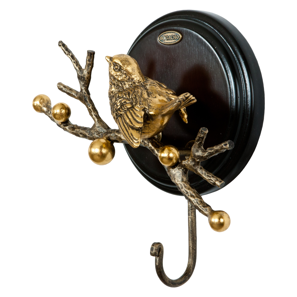 Настенный крючок Bogacho Терра коричневый на подставке МДФ с птичкой из литьевого мрамора - фотография № 3