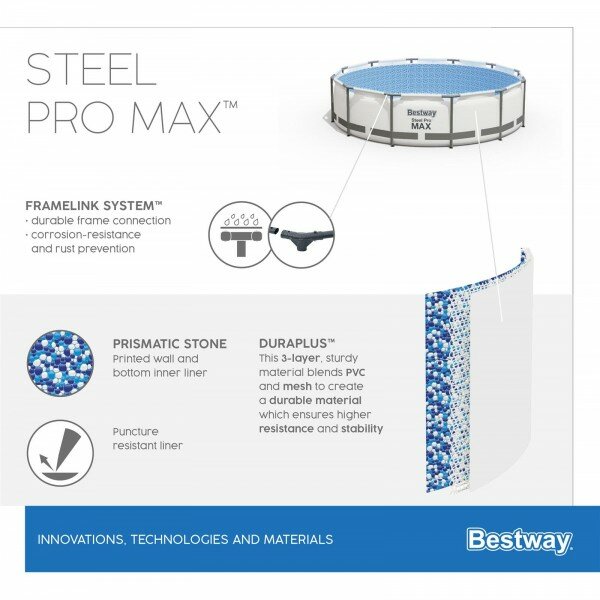 Круглый каркасный бассейн Steel Pro Max 305х76см, 4678л, фил.-насос 1249л/ч - фотография № 4