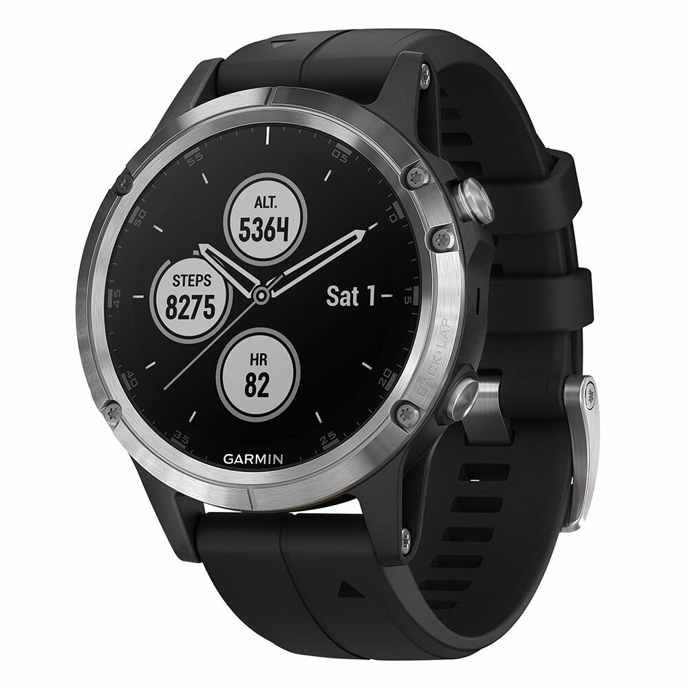  GARMIN Fenix 5 Plus (Silver/Black Band) ( GARMIN Fenix 5 Plus,Glass,Silver w/Black Band,GPS Watch (010-01988-17))